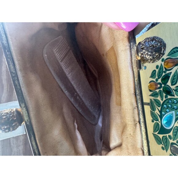 Vintage Floral Tapestry Purse With Clasp Closure & Chain Handle - Picture 5 of 5